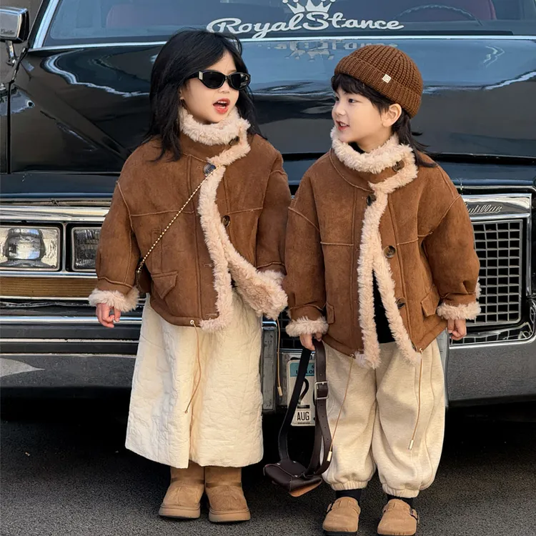 2025女童外套儿童;立领加绒外套冬季新款中大童男童大衣保暖潮款