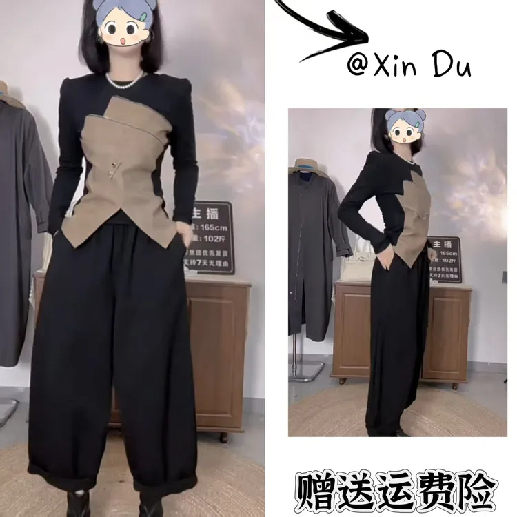 2025秋季新款时尚显瘦气质女士网红洋气两件套百搭款D22540