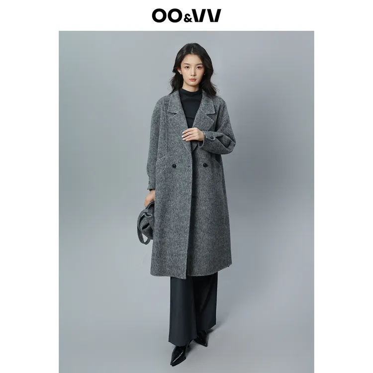 OO&VV【赠包】中长款大衣2025秋冬厚款保暖长款毛呢外套加厚