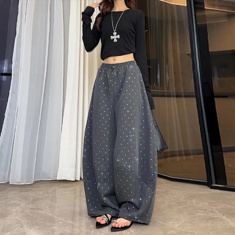 29663波点时尚休闲裤2025年夏季新款宽松爆款阔腿裤弯刀裤长裤子