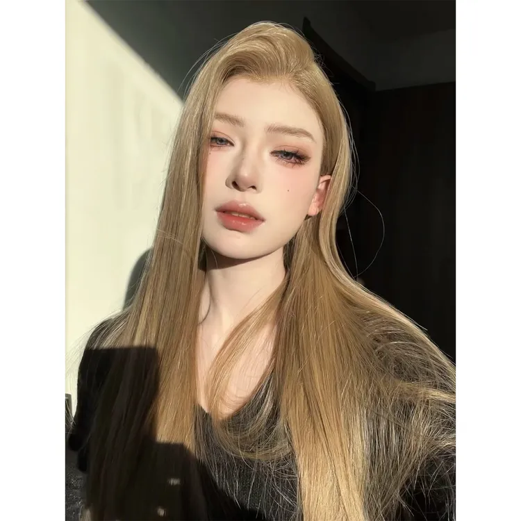 妍公子专属《显眼包》进口丝半蕾丝全头套亚麻金色挑染高层次直发