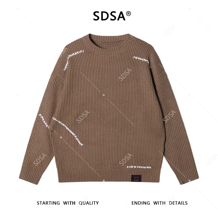 SDSA男士秋冬新款痞帅男装潮牌撞色缝线圆领针织衫毛衣百搭休闲