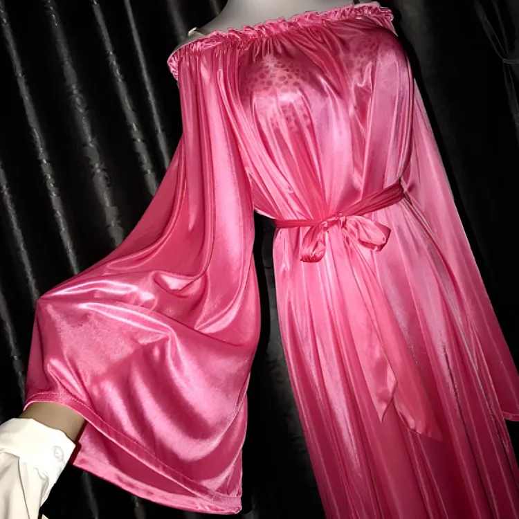 丝滑柔软舒服连衣裙睡裙性感可一字肩设计百搭时尚气质长袖宽松