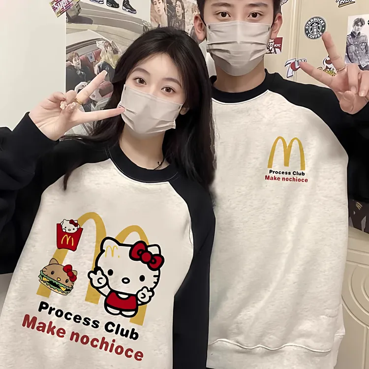 【两件装】卡通HelloKitty情侣装卫衣2025秋冬季纯棉加绒韩版插肩袖