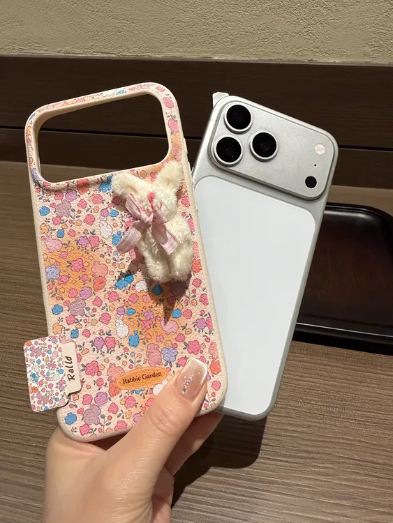 适用苹果17ProMax手机壳荔枝纹玉兔苹果16/15Pro气质14/13防摔女