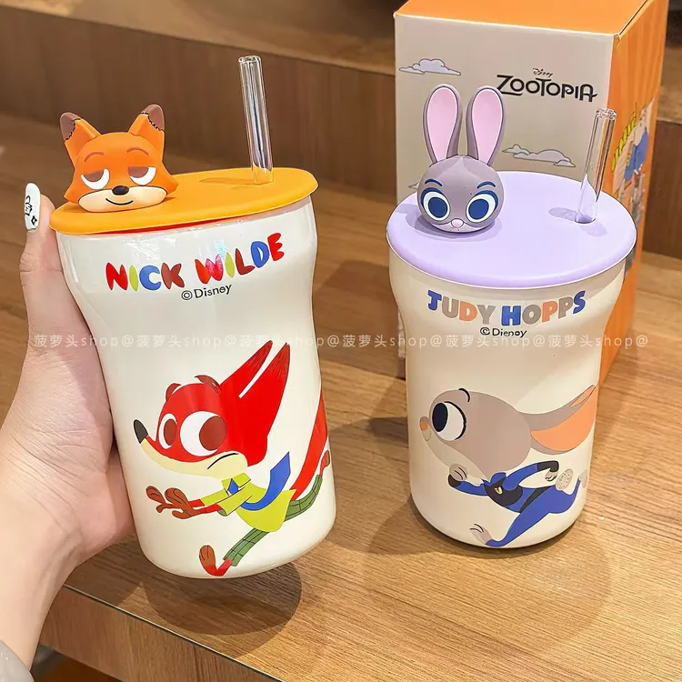 疯狂动物城朱迪尼克马克杯2026年新款吸管杯大容量办公室水杯陶瓷