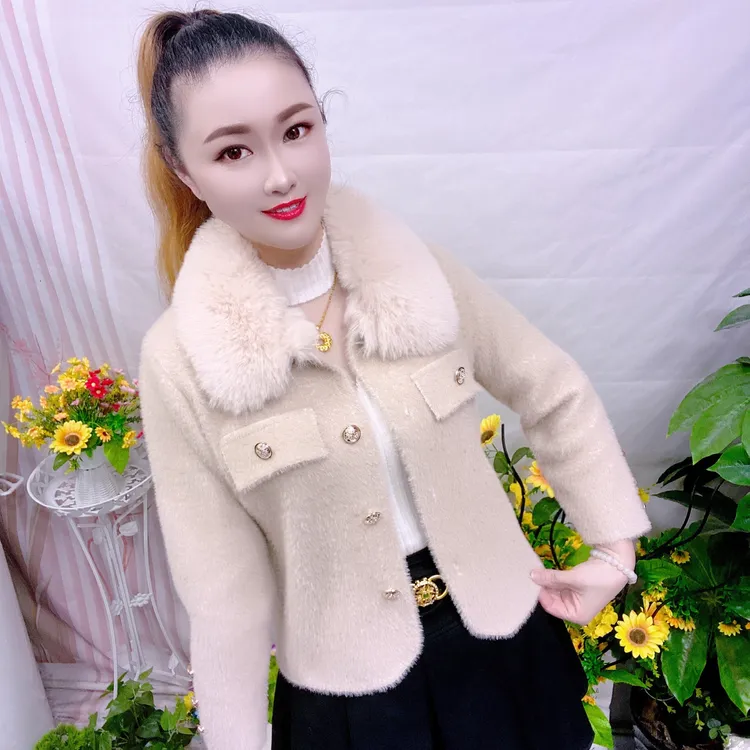 小香风防水貂绒短款外套女秋冬时尚气质保暖毛领设计感开衫上衣