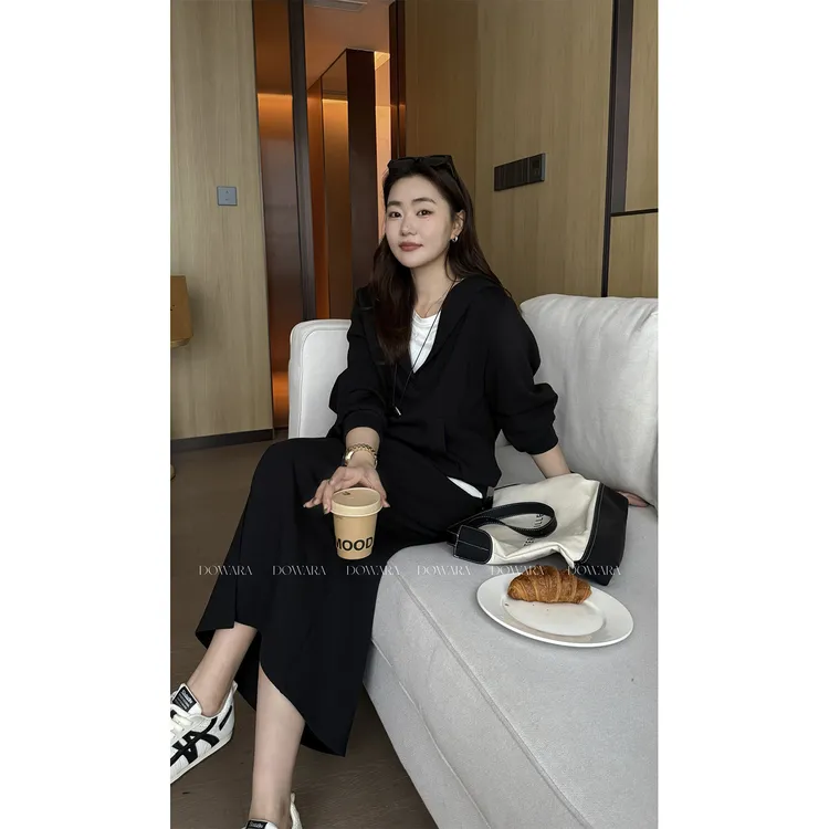 现货大婉酱微胖定制美式慵懒chic宽松套头卫衣半裙显瘦套装 0305D