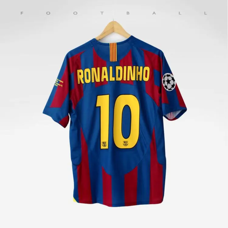 05-06赛季巴萨球衣小罗梅西蓝色复古速干运动经典足球服夏季运动 