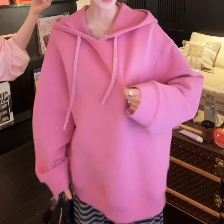 2025新款宽松慵懒系纯色连帽卫衣LK2506163