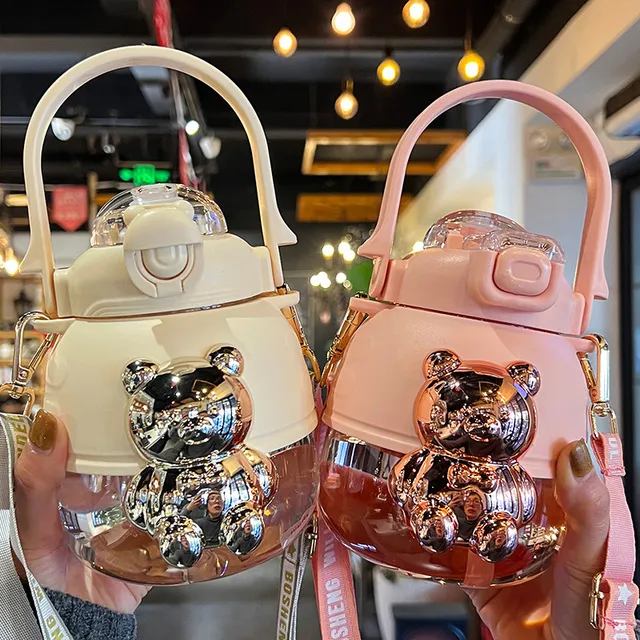 可爱大肚水杯2025新款女高颜值夏天吸管杯子学生儿童上学专用水壶