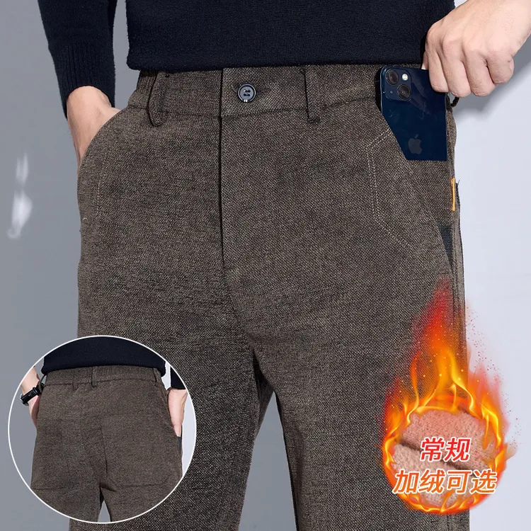 雪尼尔休闲裤子男士秋冬季加绒加厚百搭长裤新款简约轻商务直筒裤