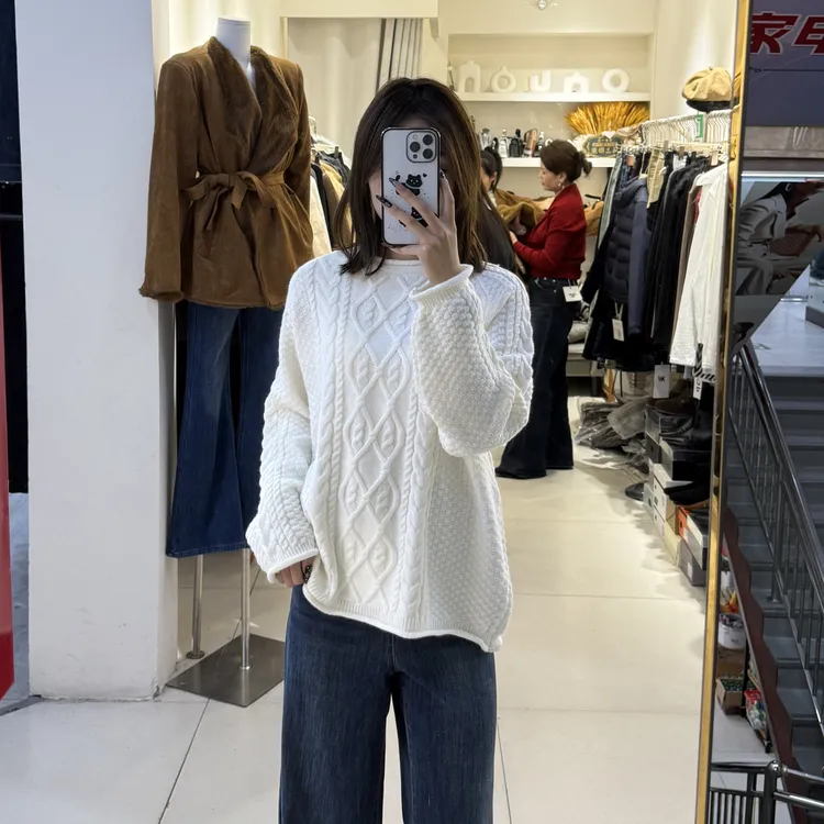 孕妇实体店品质毛衣菱形格复古港风短款宽松型厚款毛衣休闲风常规