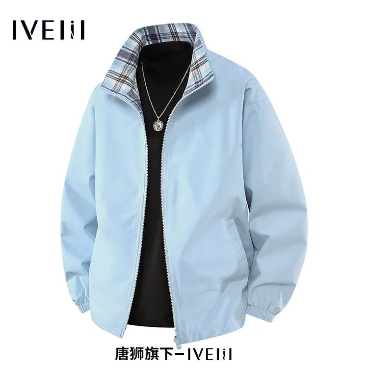 唐狮集团IVEIII2025秋季男士双面穿运动外套立领简约格纹户外夹克