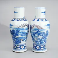 （拍卖商品）清中期  青花釉里红山水人物纹大瓶一对