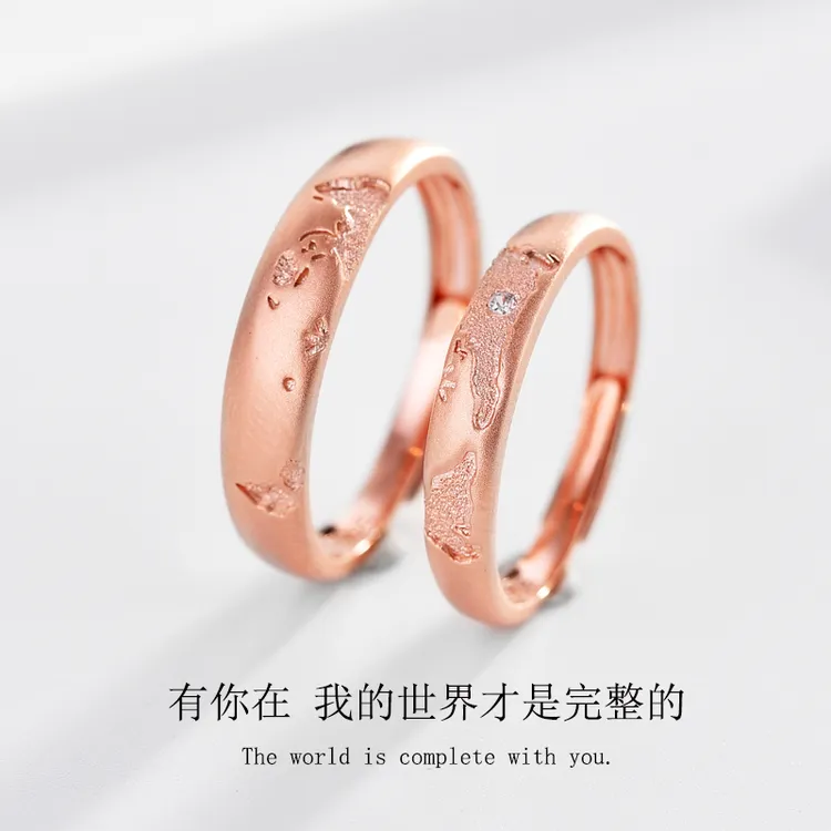 925银合成锆石戒指 原创设计刻字情侣纯银戒指一对对戒情人节礼物