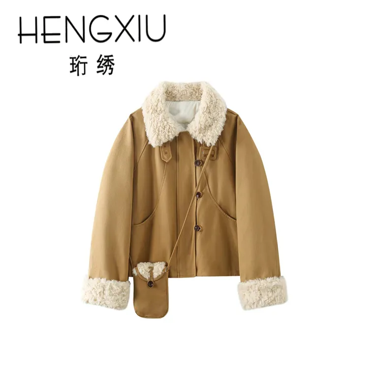 珩绣韩版翻领拼接女短款2025冬季新款加厚保暖白鸭绒外套250877-1