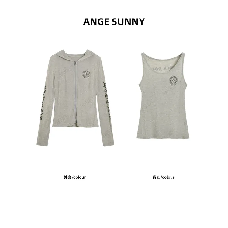 ANGE SUNNY 克罗风防晒套装外套背心两件套克马蹄字母印花上衣