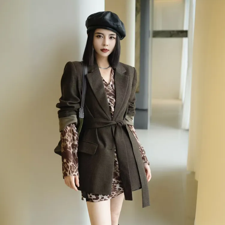 POPULARYW【海松茶】Z·R上品屋 轻奢风配系带气质长袖西装