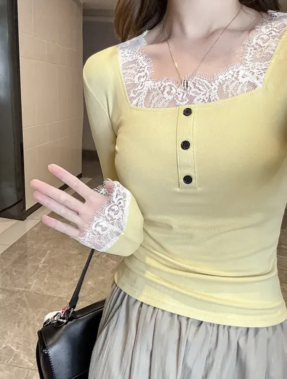 【芳芳惊喜】2025春夏新款时尚长袖百搭T恤女上衣打底衫纽扣显瘦