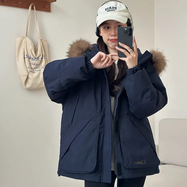 大毛领派克服冬季新款工装棉服宽松小个子棉袄加厚冬装棉衣外套