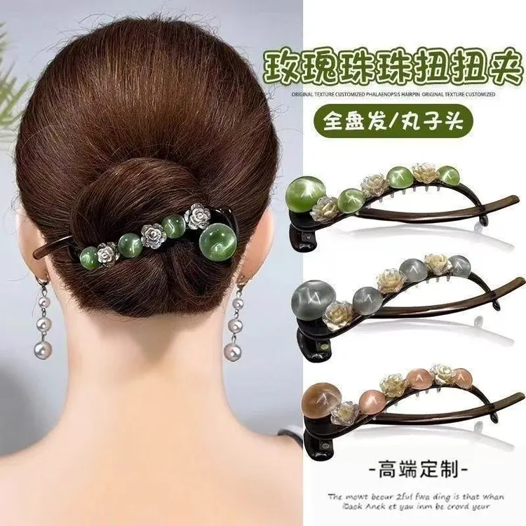 高级感树脂花朵扭扭夹发夹女盘发一字扭扭夹抓夹后脑勺头饰发卡