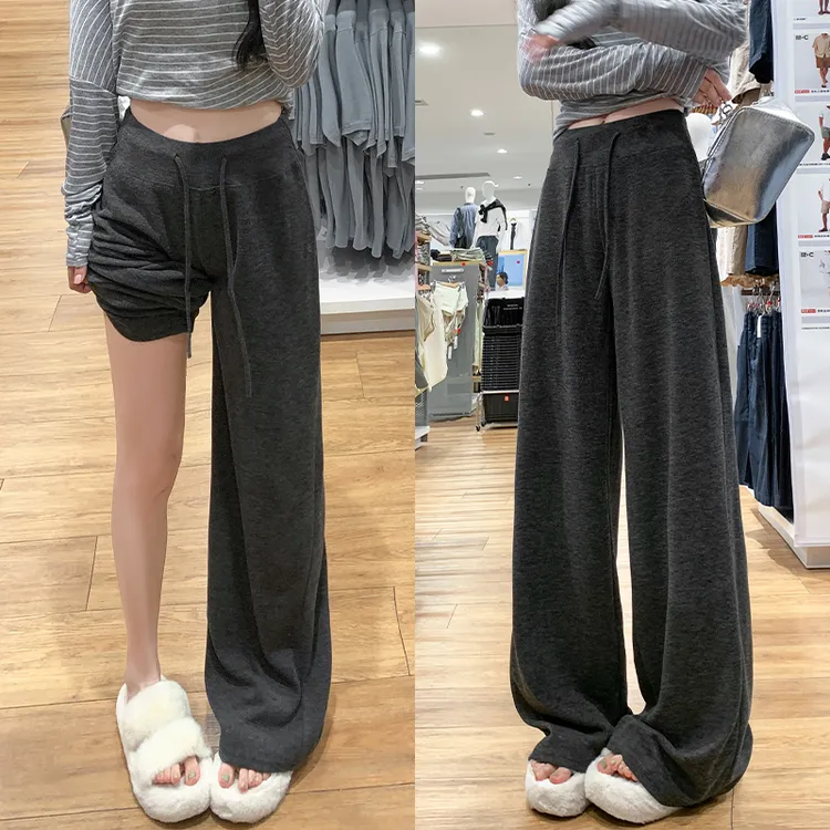 【口袋款】宽腰糯米裤女秋季2025新款阔腿垂坠感显瘦慵懒拖地直筒裤