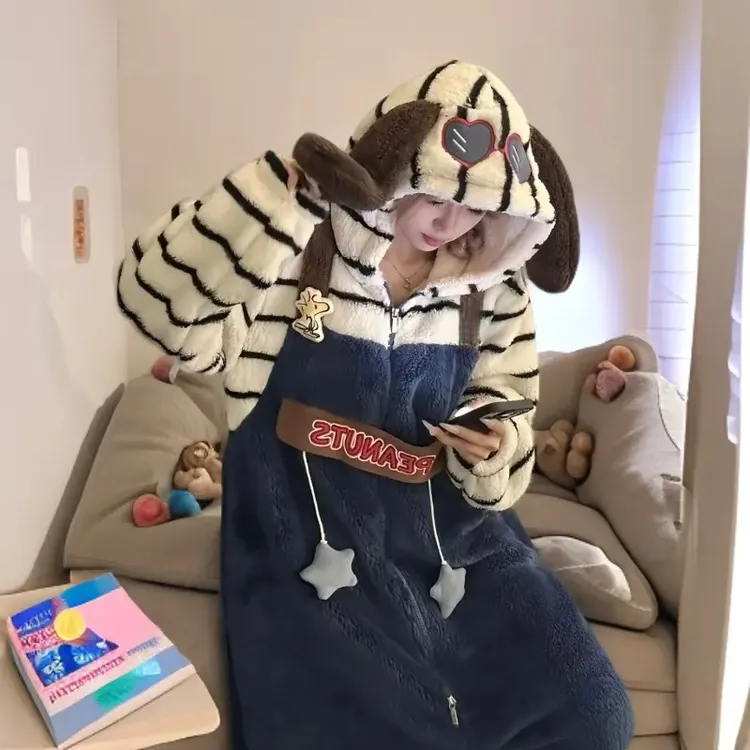 【眼镜小狗】冬款情侣款连体毛绒睡衣加厚睡衣外穿显瘦网红时尚宽松