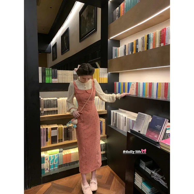 一生罗曼【奶油甜桃】冬季新款女法式小众设计长袖连衣裙L1580