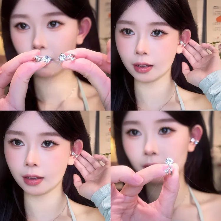 合金耳饰 小灯泡爆闪锆石白色无耳洞耳夹耳骨夹独特绝美高级感轻