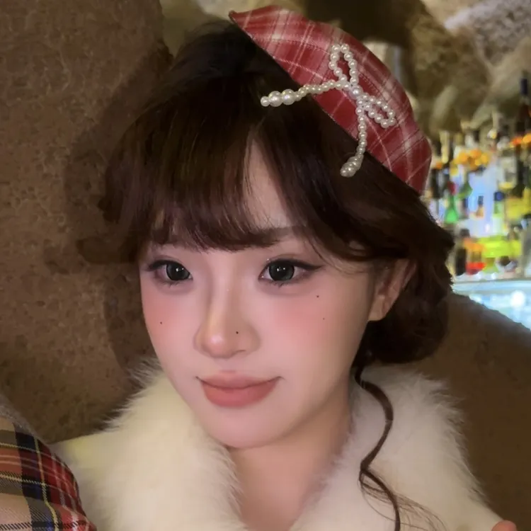 【原创】圣诞美学 红色格纹雪花闪锆小礼帽发夹女氛围感头饰发饰