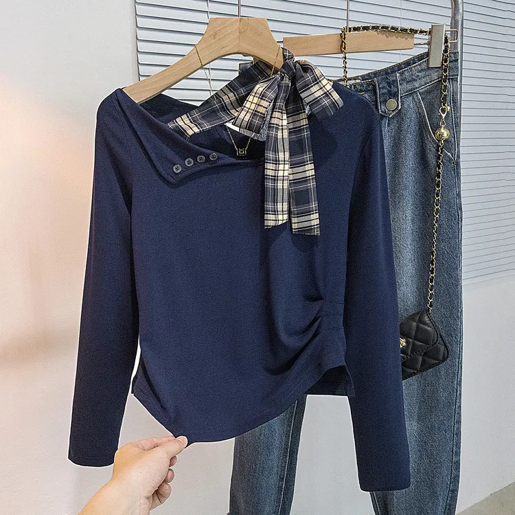 Aimeerosa/艾洛莎秋冬季新款大码女装胖收腰显瘦系领长袖t恤上衣