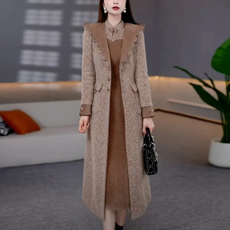 女士夹棉保暖连衣裙两件套冬季新款2025爆款时尚洋气显瘦套装裙子