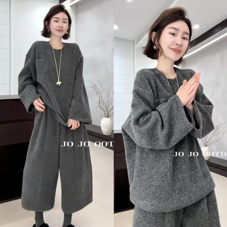 玖了个玖 2025冬款 极简百搭立体剪裁单口袋阔腿裤套装 2511C8404