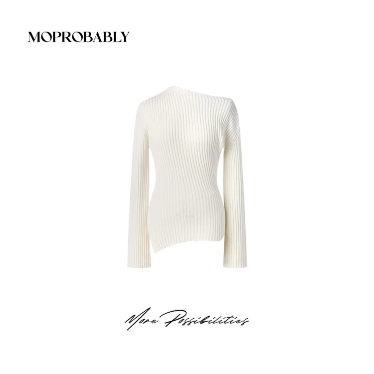 Moprobably李予诺「不规律」辣妹性感百搭斜肩套头针织毛衫L4476520