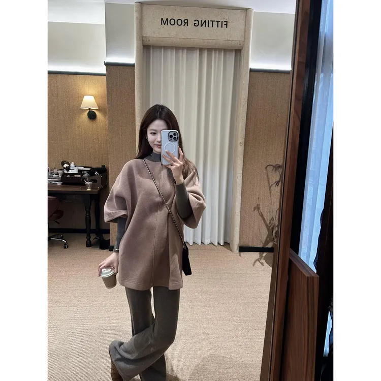 2025秋季新款知性风圆领中袖针织衫百搭宽松上衣叠穿打底衫休闲裤