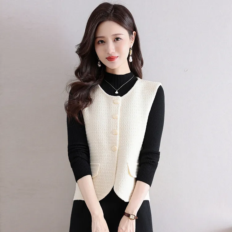 小香风针织马甲女外搭背心2025秋季新款坎肩叠穿马夹短款毛衣外套