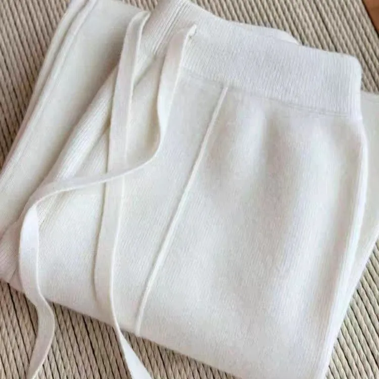 秋冬加厚100%澳洲美丽诺羊毛阔腿裤女白色软糯韩系软糯直筒阔腿裤