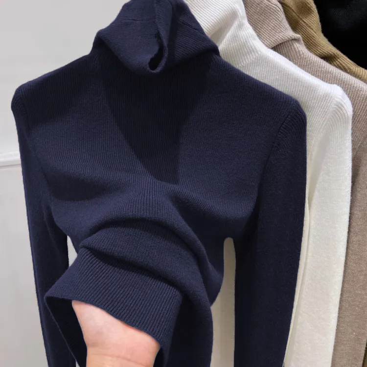 秋冬厚款高领针织内搭女堆堆领修身洋气百搭打底衫高级感蓝色毛衣