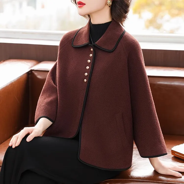 年轻妈妈春秋装短款毛呢外套2025新款中老年女装双面呢上衣时尚  