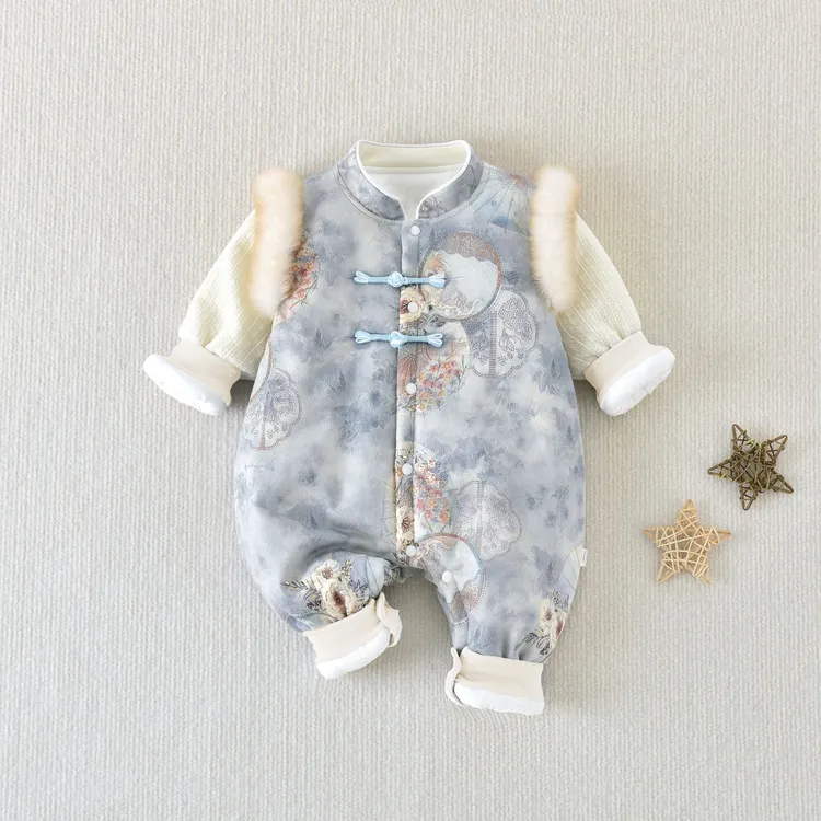 全棉时代秋新款中国风兔毛200克夹棉男女宝宝外出服洋气国风哈衣