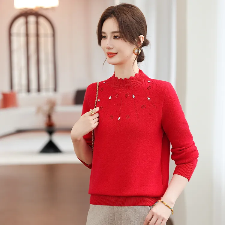 妈妈装中老年针织衫毛衣加绒加厚一体绒气质穿搭婆婆穿打底衫简约