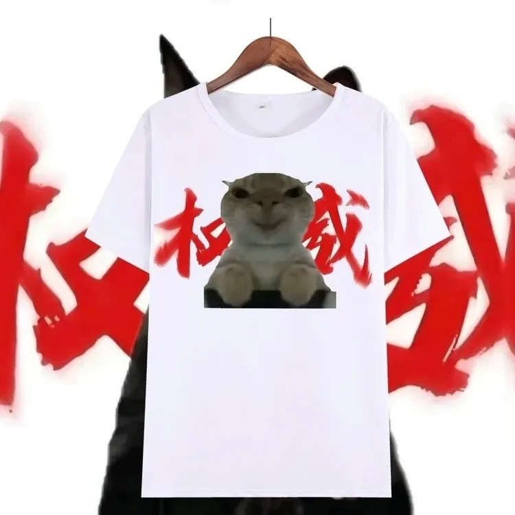 童装网红猫meme权威头像短袖t恤女搞怪小猫抽象猫咪恶搞沙雕学生