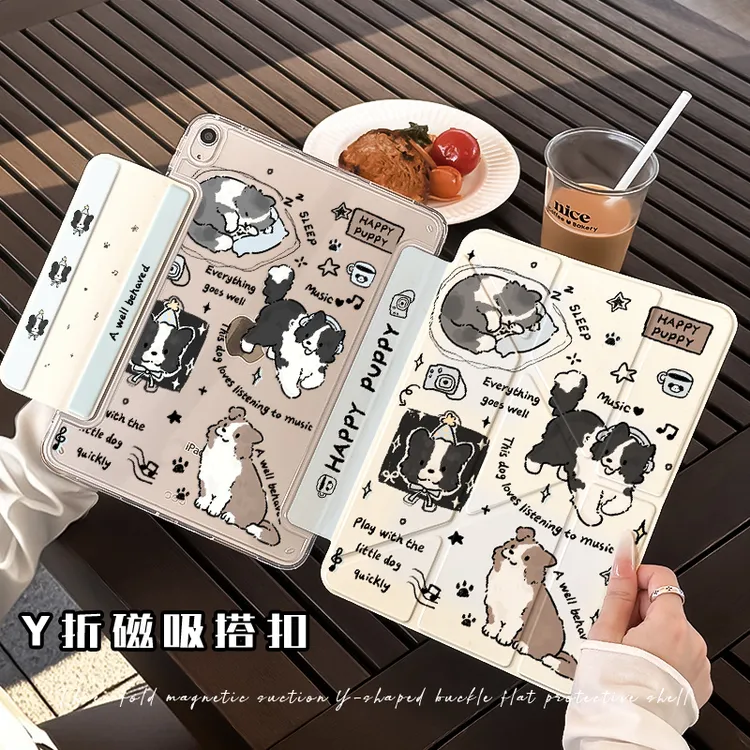 【3+Y单扣磁吸亚克力】英文小狗苹果ipad11平板保护套air6华为小米7