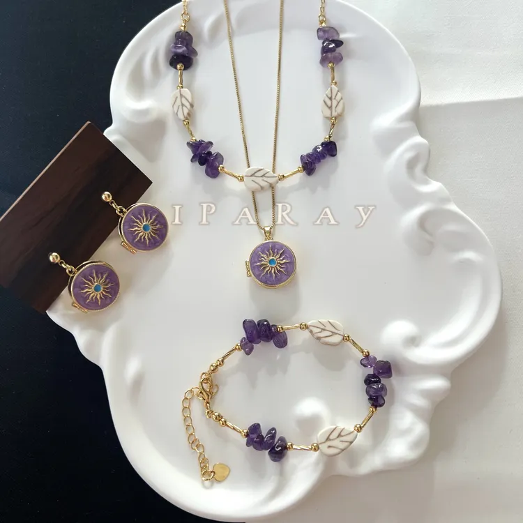 钛钢项链 天然碎石串珠项链欧美百搭时尚气质小香风轻奢手工