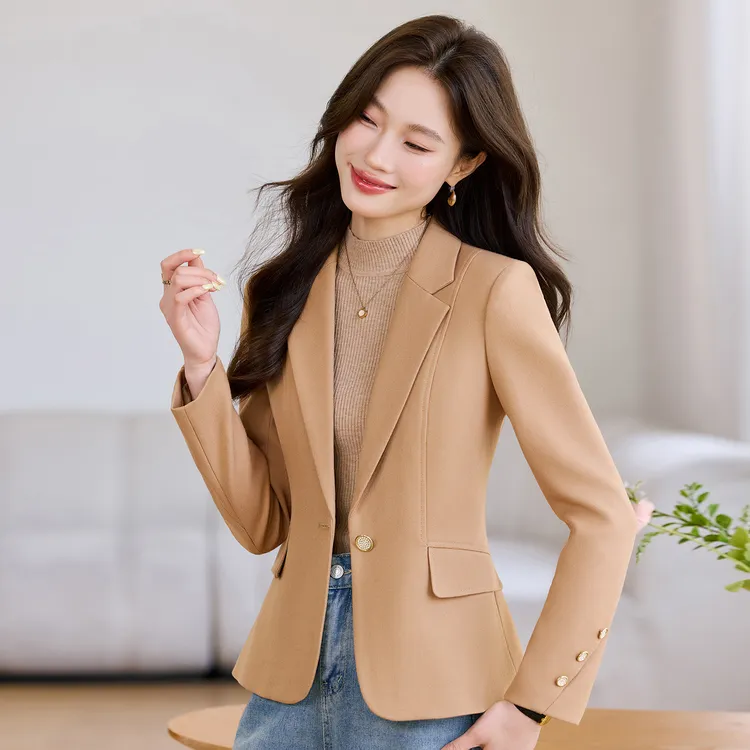 卡其色小个子小西装外套春秋女士职业小西装休闲气质显瘦韩版西服