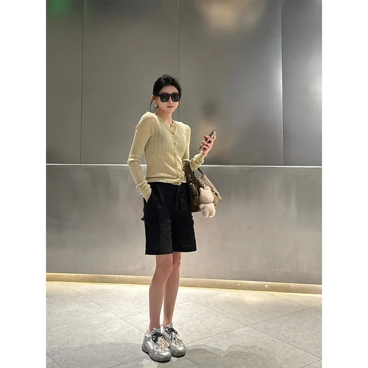 韩系穿搭防晒罩衫薄款长袖修身显瘦上衣黑色阔腿休闲五分裤两件套