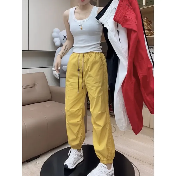 2025夏季薄款束脚工装裤女宽松显瘦直筒休闲裤洋气百搭褶皱九分裤