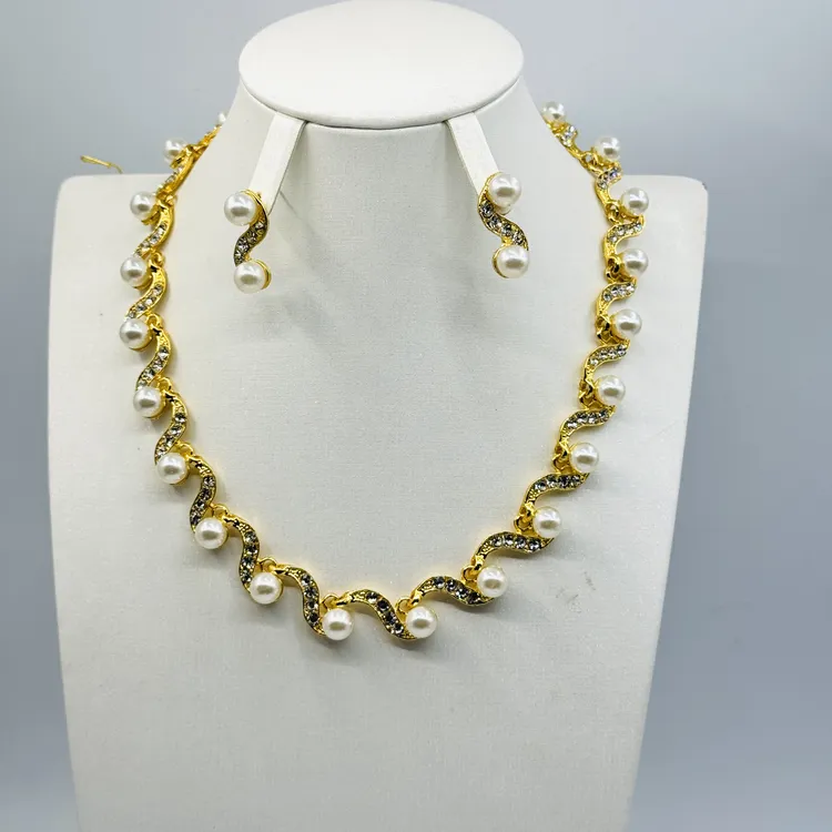 铜仿珍珠项链 TJ224 铜首饰 项链耳环两件套仿珍珠首饰