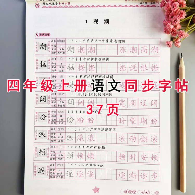 四年级上册语文同步练字帖人教版语文课本同步字帖生字描红临摹本
